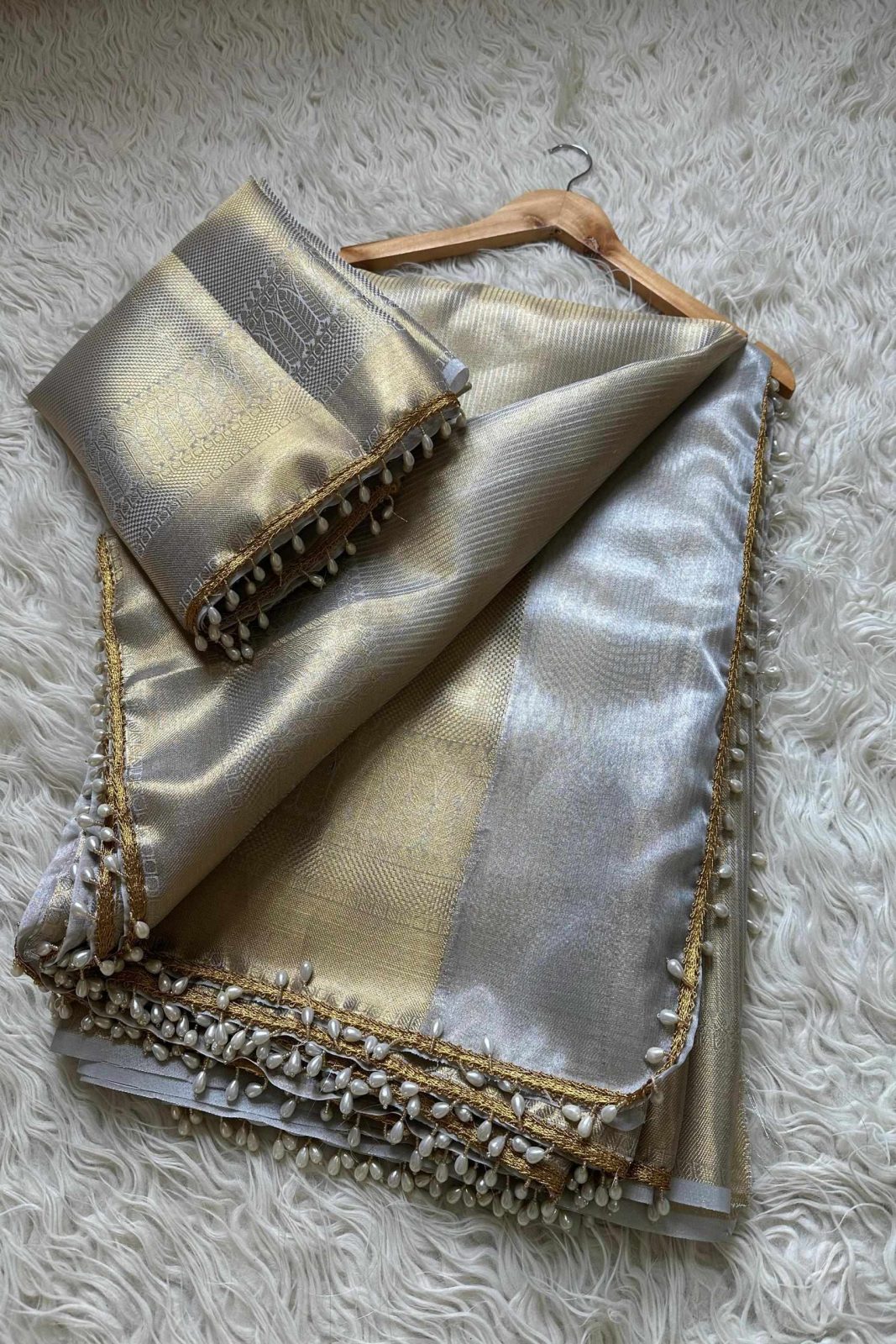 Banarasi Golden Grey Tissue Saree image 0