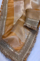 Banarasi Soft Glass Tissue Maharani Sandal Orange Saree image 0