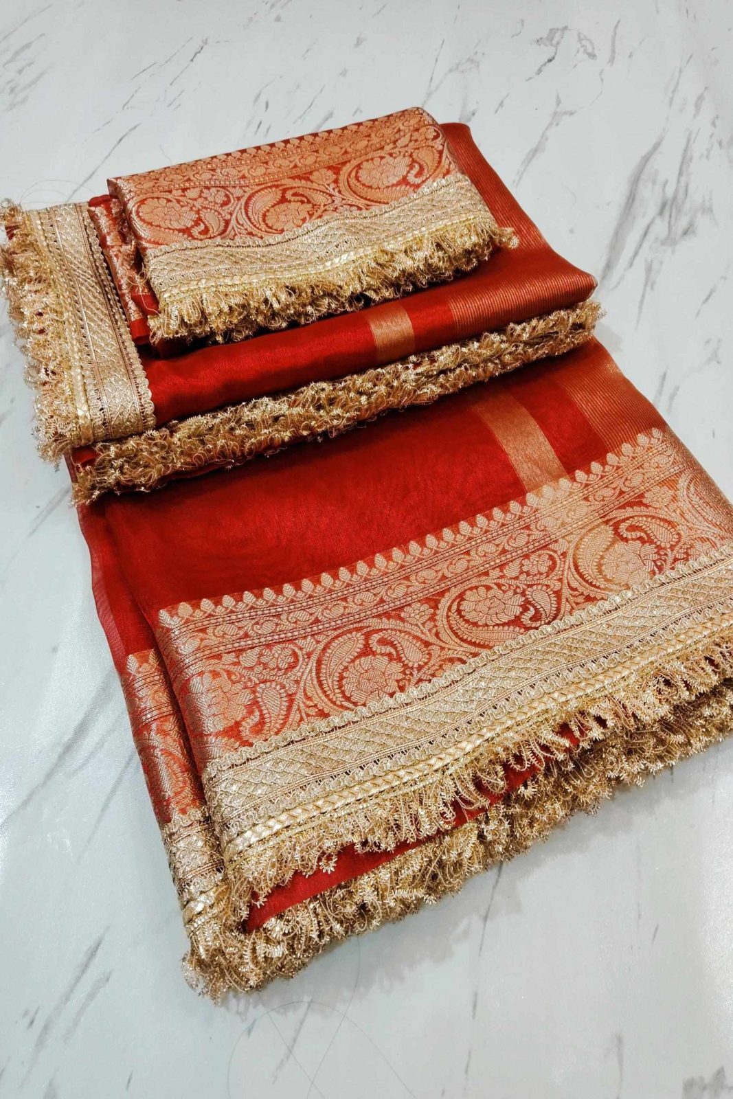 Banarasi Soft Glass Tissue Silk Red Saree image 2