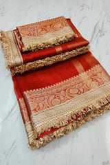 Banarasi Soft Glass Tissue Silk Red Saree image 2