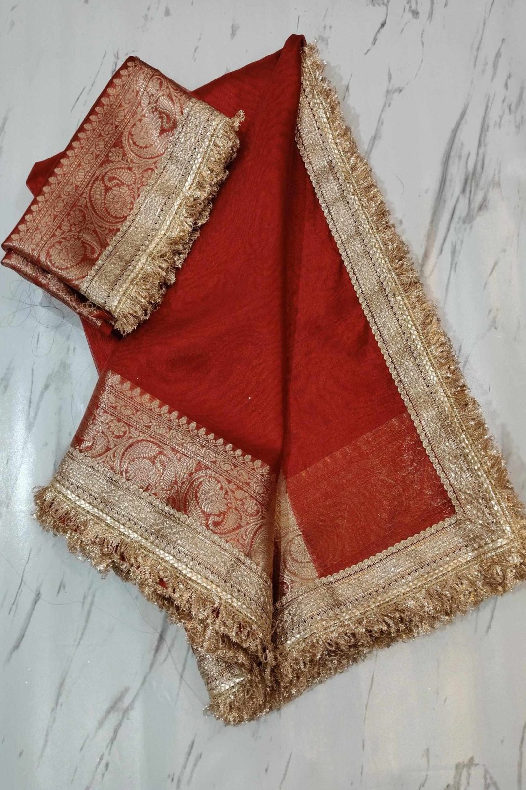 Banarasi Soft Glass Tissue Silk Red Saree image 3