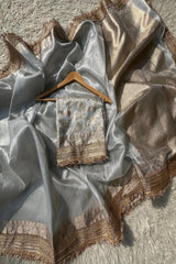 Banarasi Silver Grey Tissue Silk Saree image 2