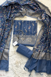 Dusty Blue Muga Silk in Minakari work Unstitched Suit