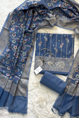 Dusty Blue Muga Silk in Minakari work Unstitched Suit