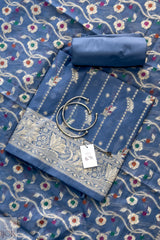 Dusty Blue Muga Silk in Minakari work Unstitched Suit