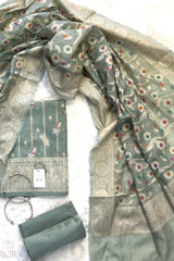 Floral Green Muga Silk in Minakari work Unstitched Suit