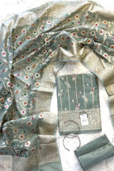 Floral Green Muga Silk in Minakari work Unstitched Suit
