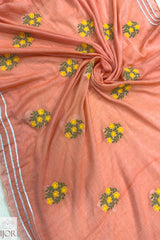Genda Booti Pure Mulmul Cotton with Embriodary Peach Pink