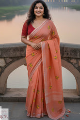 Genda Booti Pure Mulmul Cotton with Embriodary Peach Pink