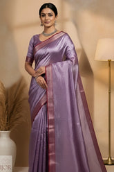 Lavender Cotton Tissue Saree with Naksha Border