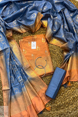 Ombre Blue Banarasi Chiniya Silk Unstitched Salwar Suit