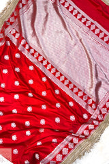 Crimson Red Mashru Silk Saree with Maharani Lace