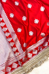 Crimson Red Mashru Silk Saree with Maharani Lace
