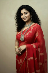 Scarlet Red Pure Kora Organza Silk Saree with Rangkaat Pattern with Silk Mark