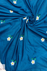 Shubhra Neel Mulmul Cotton with Floral Embriodary Blue