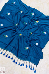 Shubhra Neel Mulmul Cotton with Floral Embriodary Blue