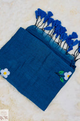 Shubhra Neel Mulmul Cotton with Floral Embriodary Blue