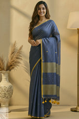Slatey Mist Pure Mul Cotton Saree