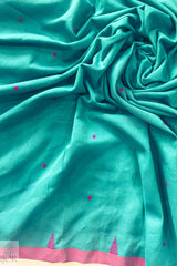 Teal Green Pure Mul Cotton Saree