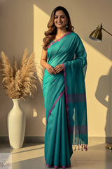 Teal Green Pure Mul Cotton Saree