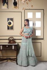 Seafoam Pastel green Embroidered Lehenga image 0