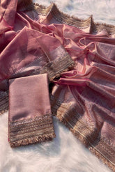 Banarasi Soft Tissue Salmon Pink Silk Saree image 0