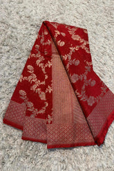 Banarasi Soft Khaddi Crepe Georgette Silk Saree - Red image