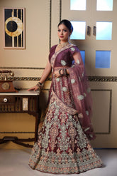 Matte Purple Embroidered Lehenga image 1