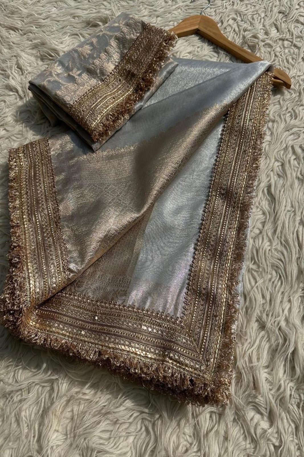 Banarasi Silver Grey Tissue Silk Saree image 0
