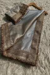 Banarasi Silver Grey Tissue Silk Saree image 0