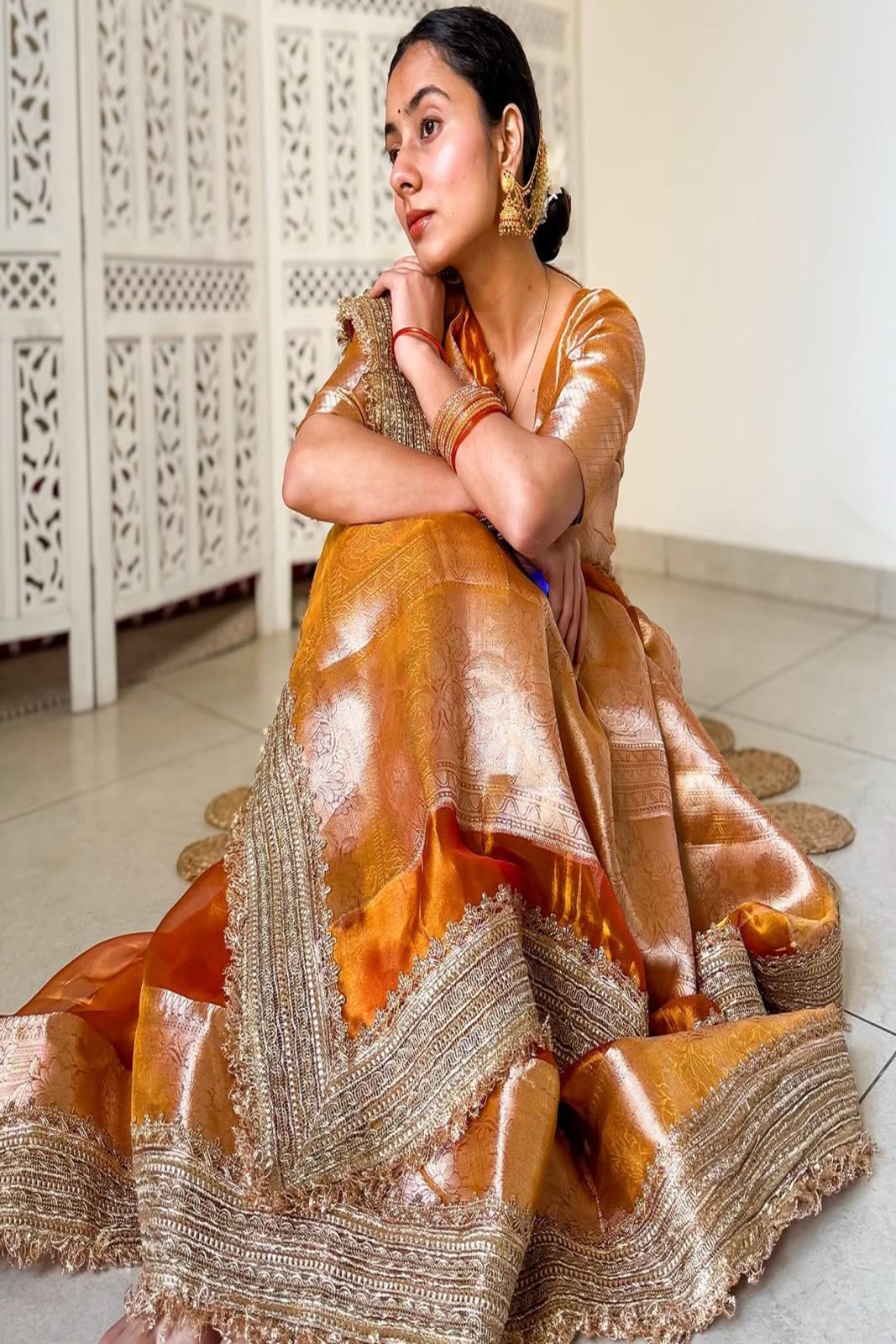 Banarasi Glass Tissue Silk Saree Rustic Gold image 5