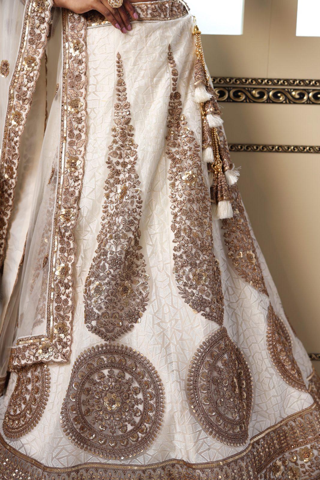 Ivory Sequin Golden Petals Lehenga image 2