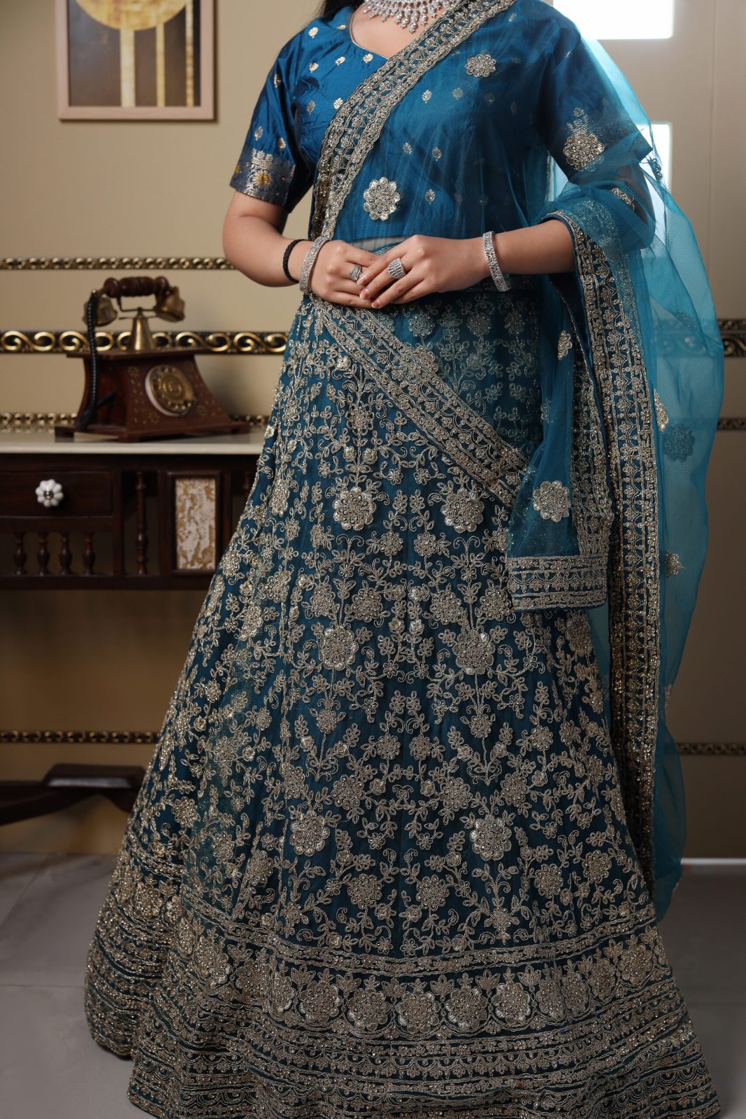 Teal Blue Sequin  Lehenga image 2