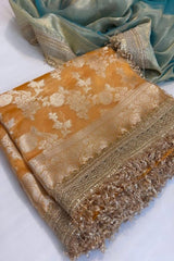 Banarasi Soft Glass Tissue Maharani Sandal Orange Saree image 3
