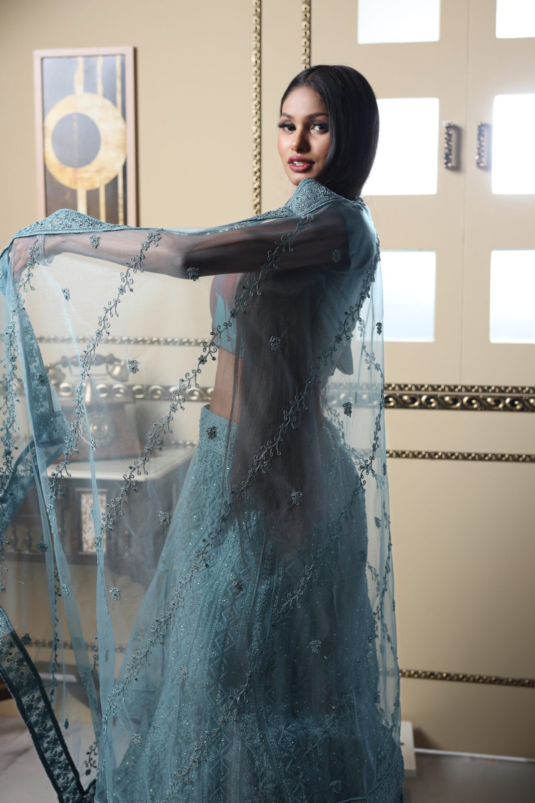 Celadon Blue Embroidered Lehenga image 5