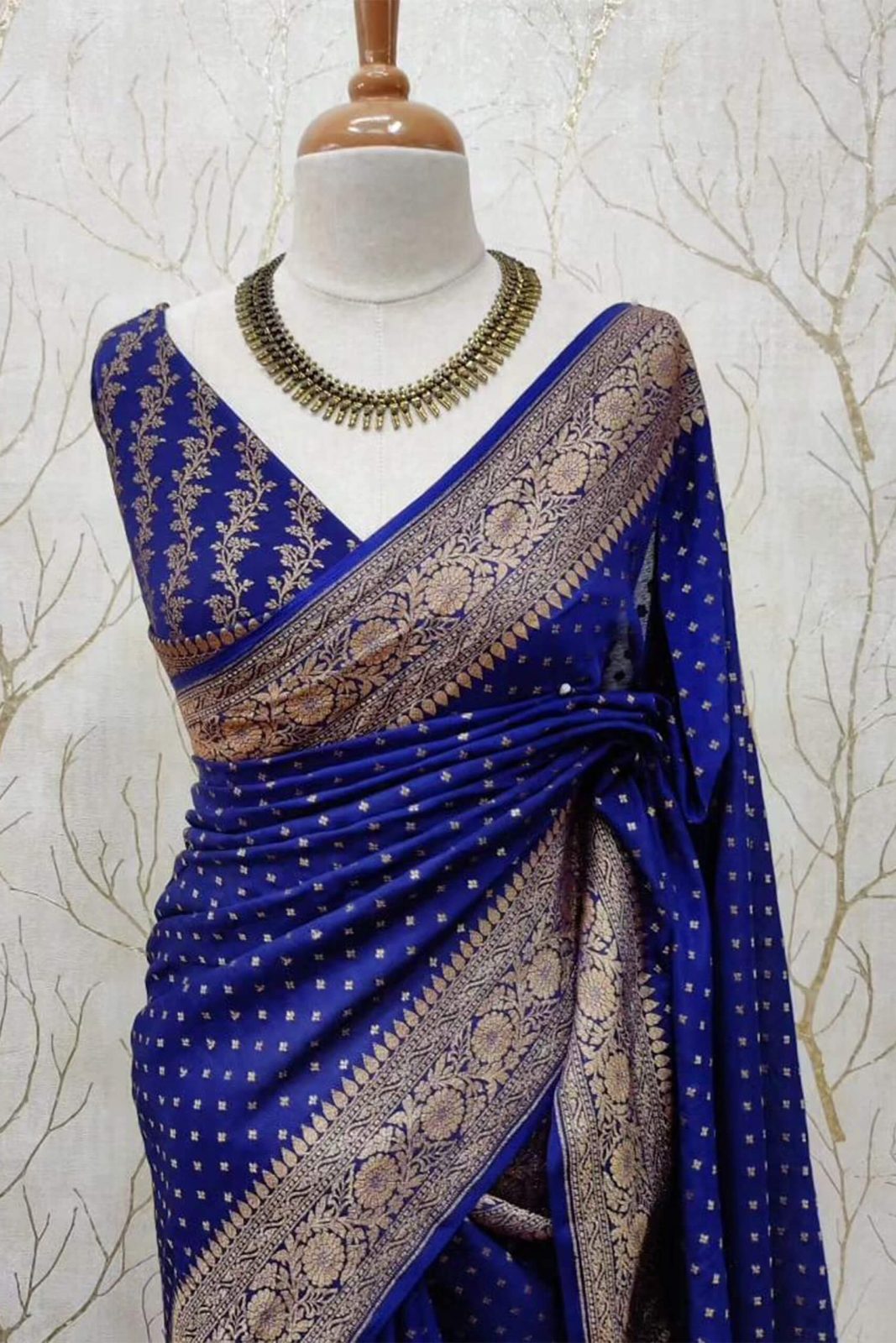Pure Khadi Crepe Georgette Silk Saree - Blue image