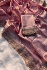 Banarasi Soft Tissue Salmon Pink Silk Saree image 3