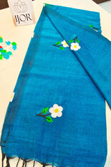 Shubhra Neel Mulmul Cotton with Floral Embriodary Blue