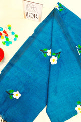 Shubhra Neel Mulmul Cotton with Floral Embriodary Blue