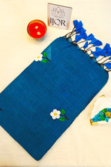 Shubhra Neel Mulmul Cotton with Floral Embriodary Blue