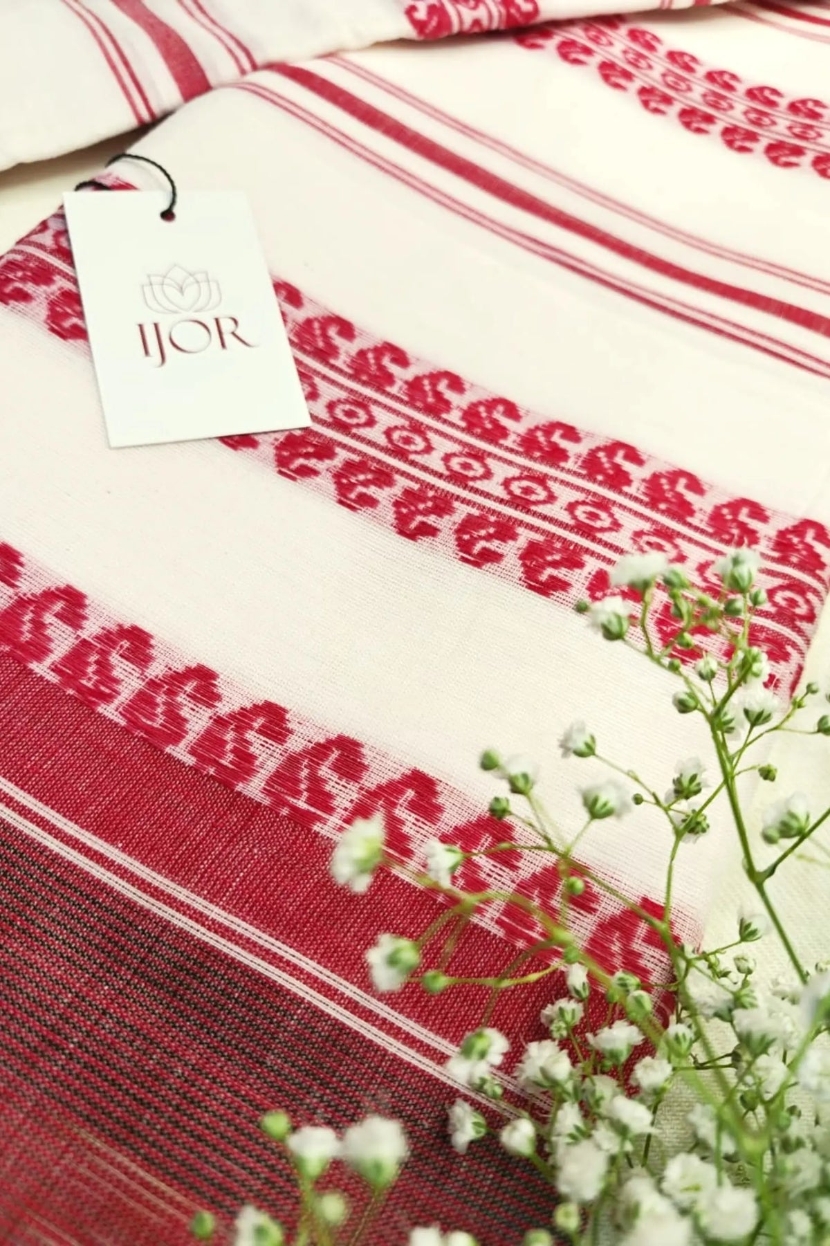 Dhonkhali Red and White Pure Cotton