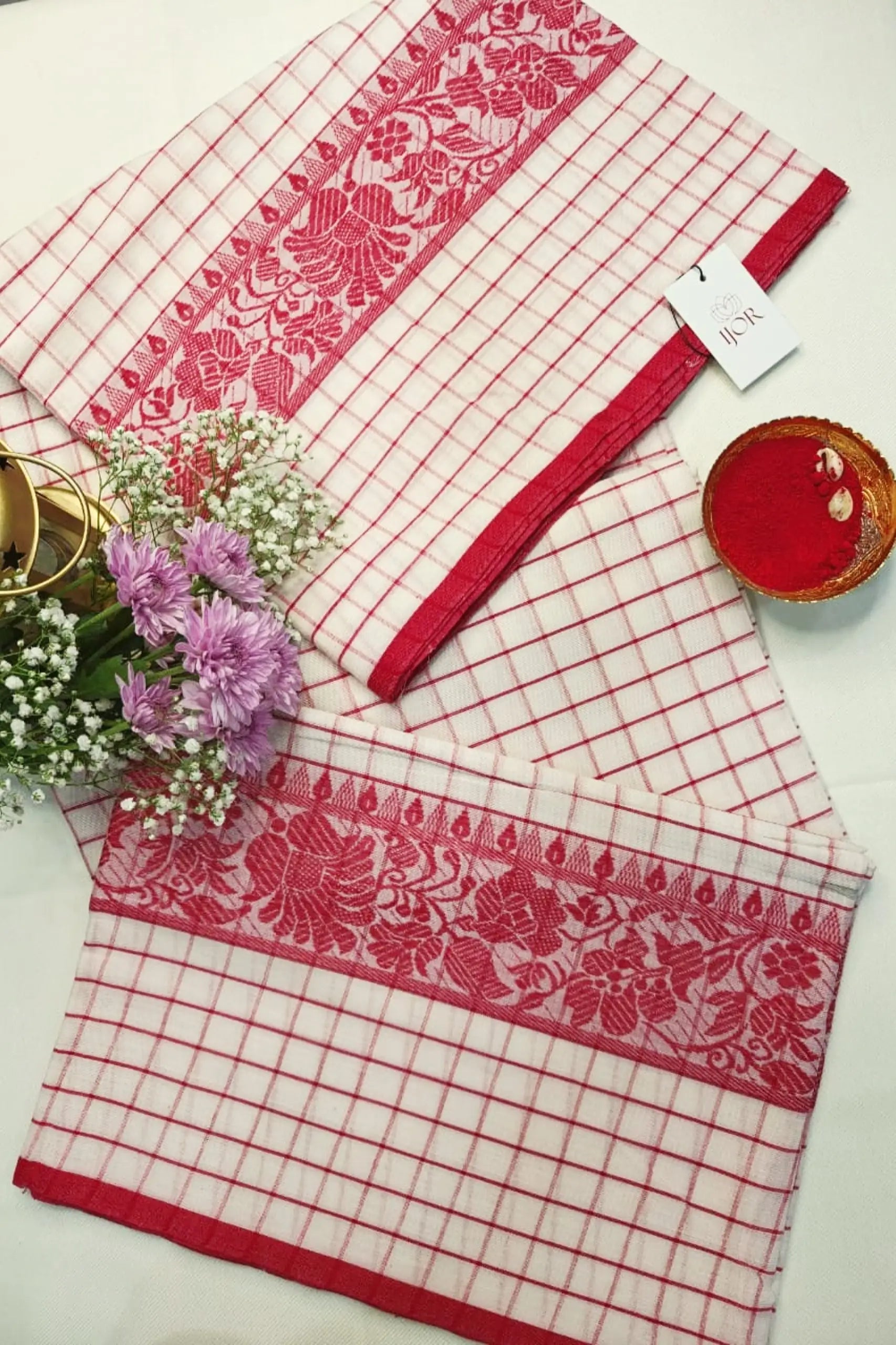 Dhonkhali Red and White Pure Cotton Check
