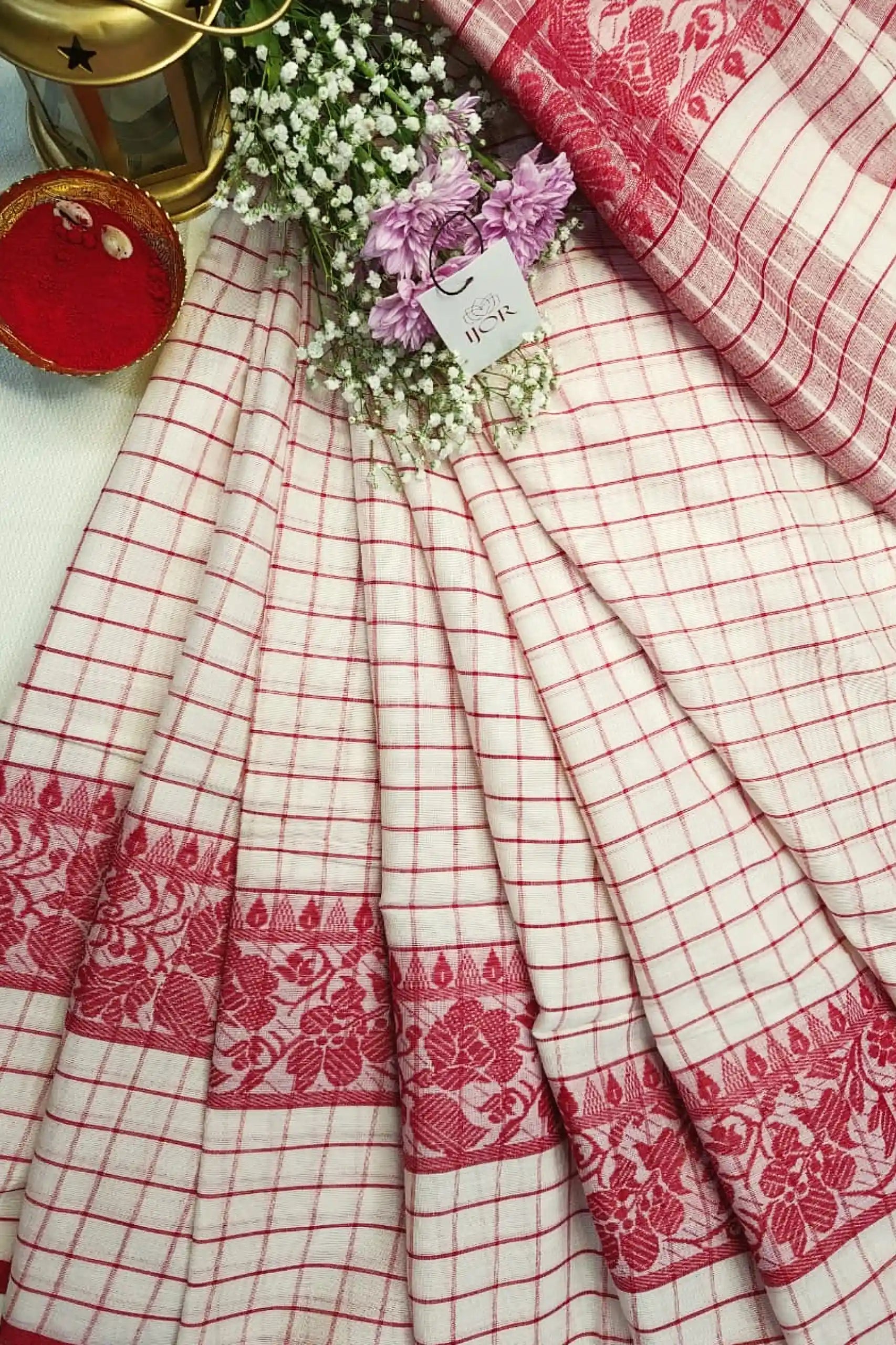 Dhonkhali Red and White Pure Cotton Check