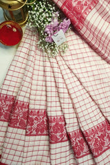 Dhonkhali Red and White Pure Cotton Check