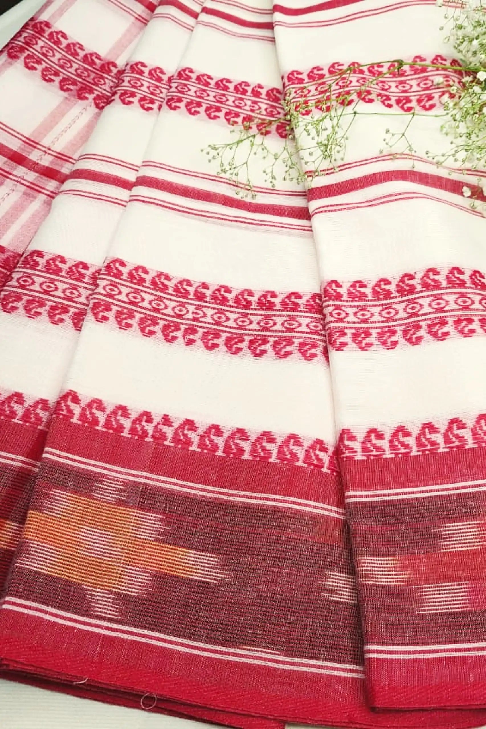 Dhonkhali Red and White Pure Cotton