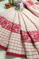 Dhonkhali Red and White Pure Cotton Check