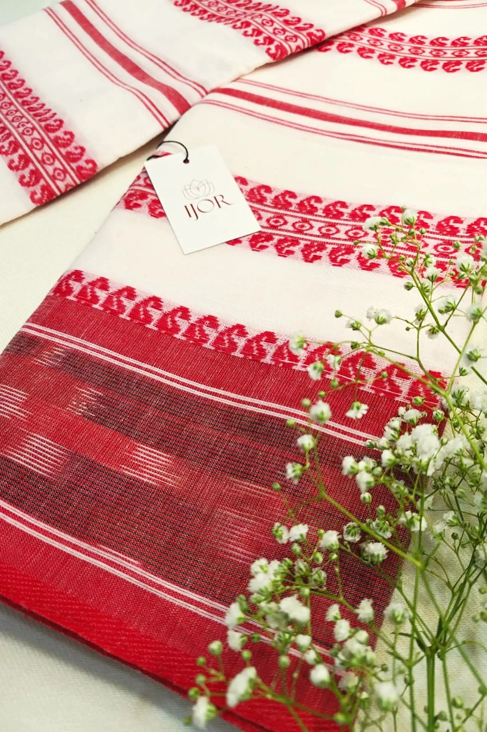 Dhonkhali Red and White Pure Cotton
