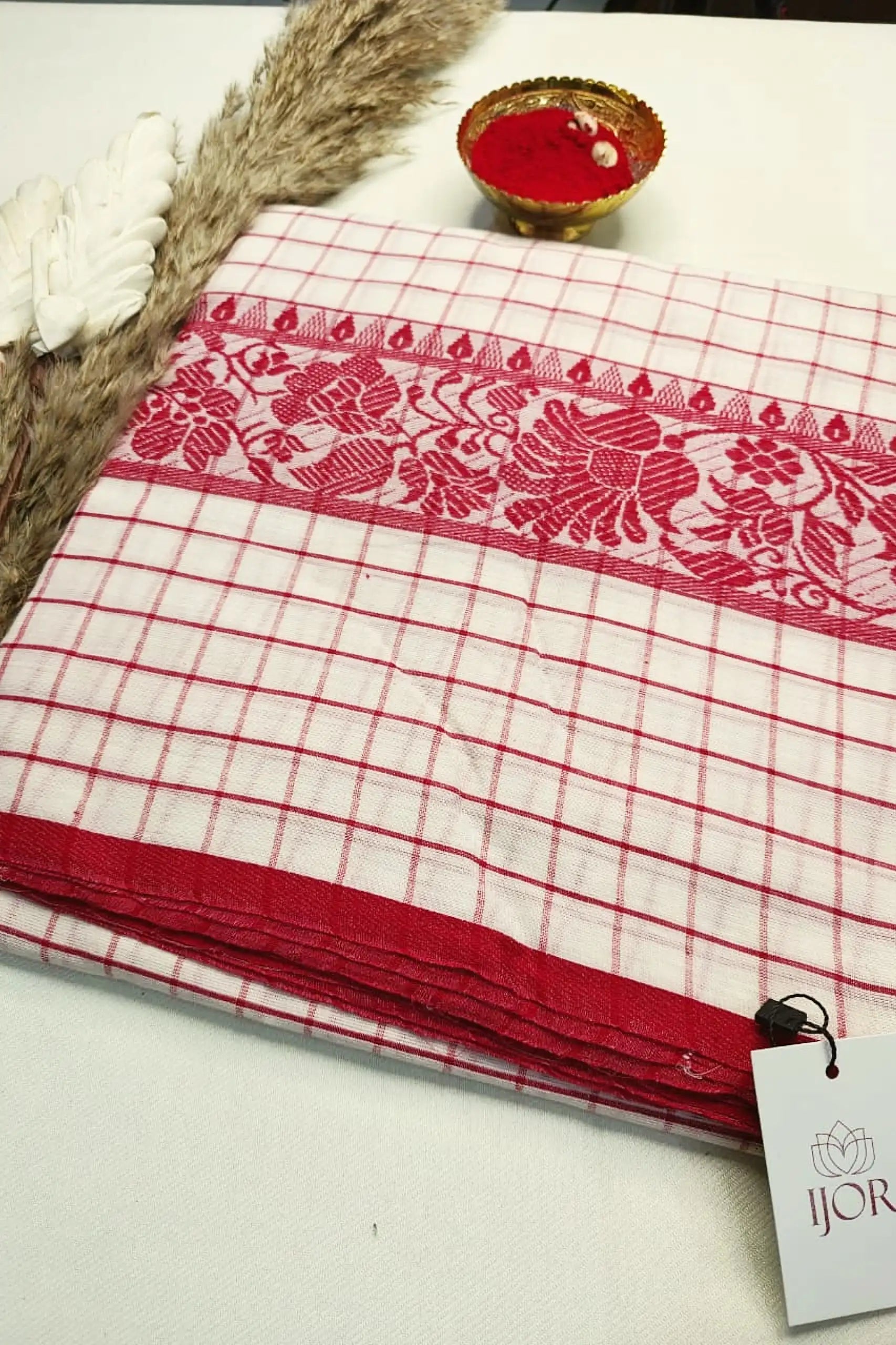 Dhonkhali Red and White Pure Cotton Check