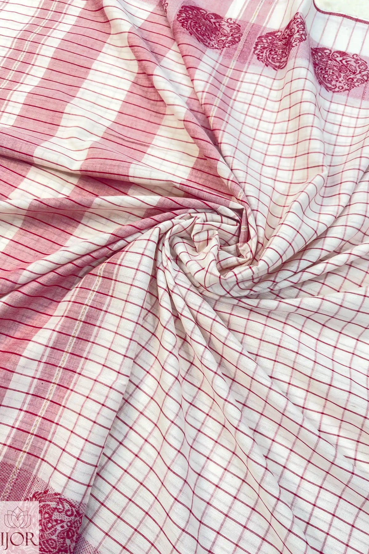 Dhonkhali Red and White Pure Cotton Check