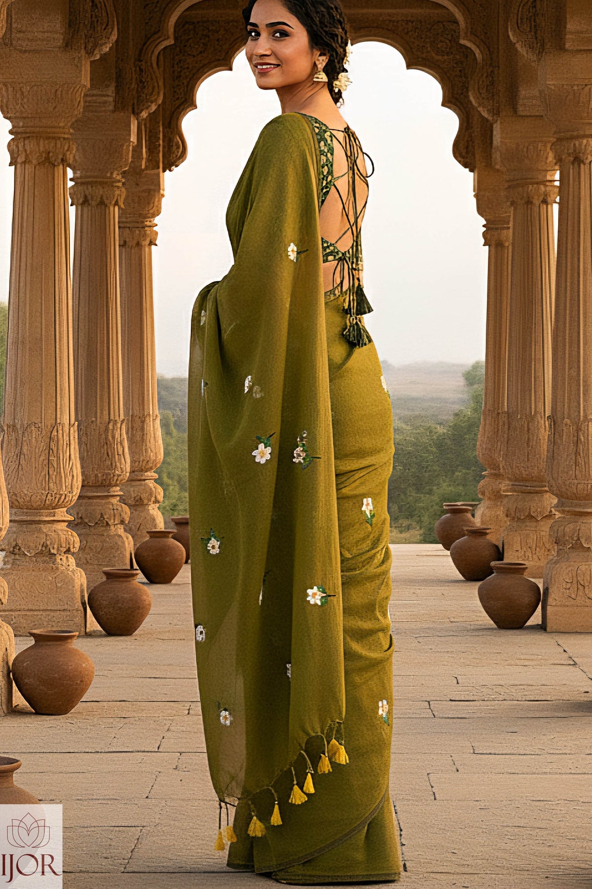 Mahendi Manjari - Pure Mulmul Cotton with Floral Embroidery Mehndi Green